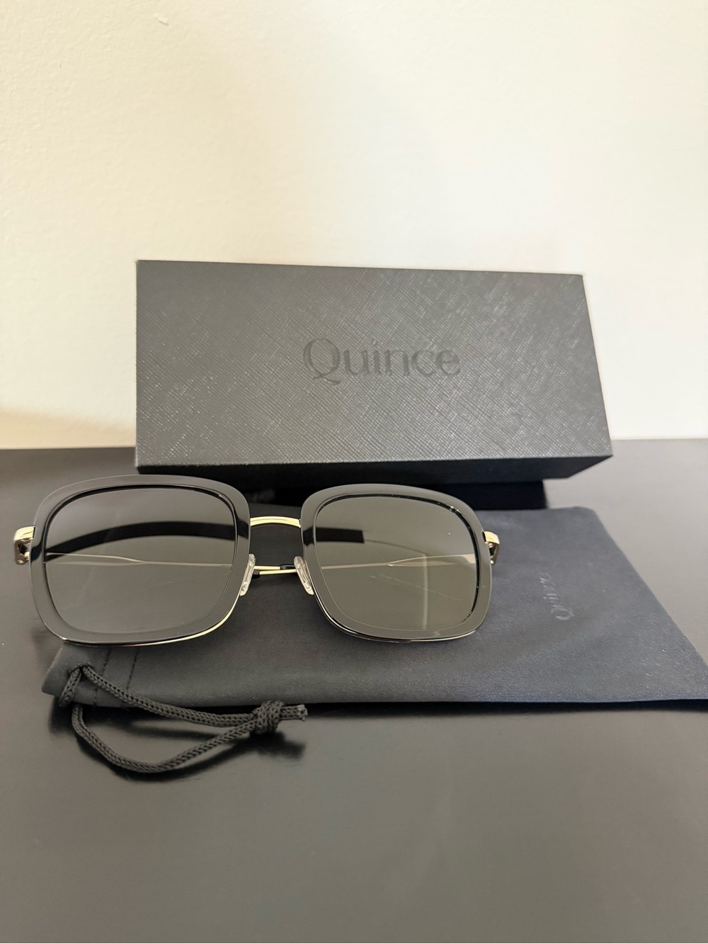 Quince Women's Black Square Sunglasses with Gray Lenses